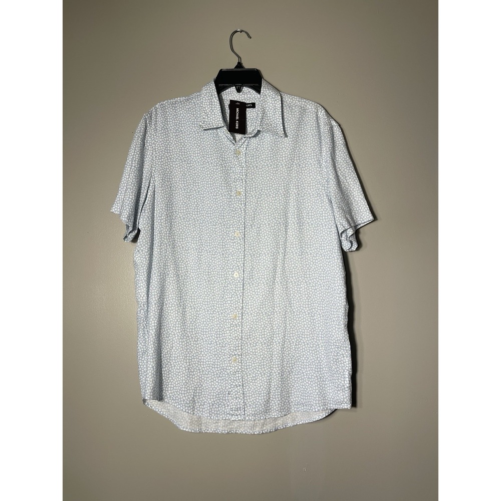 Michael Kors Men's Short Sleeve Linen Blend Button Down Shirt Blue Floral Sz M